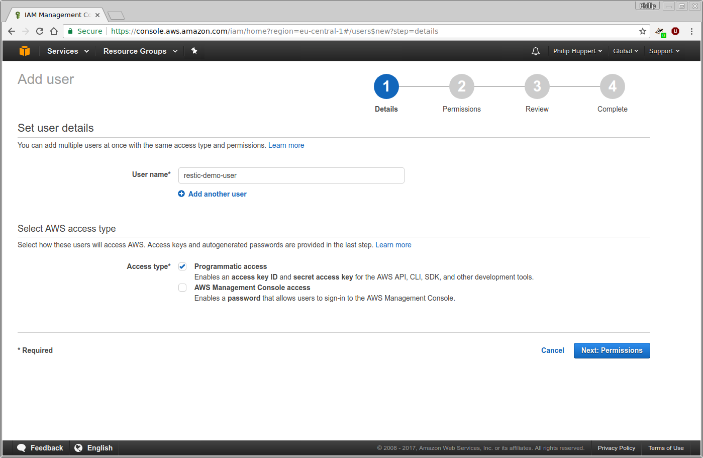 Choosing Username And Access Type